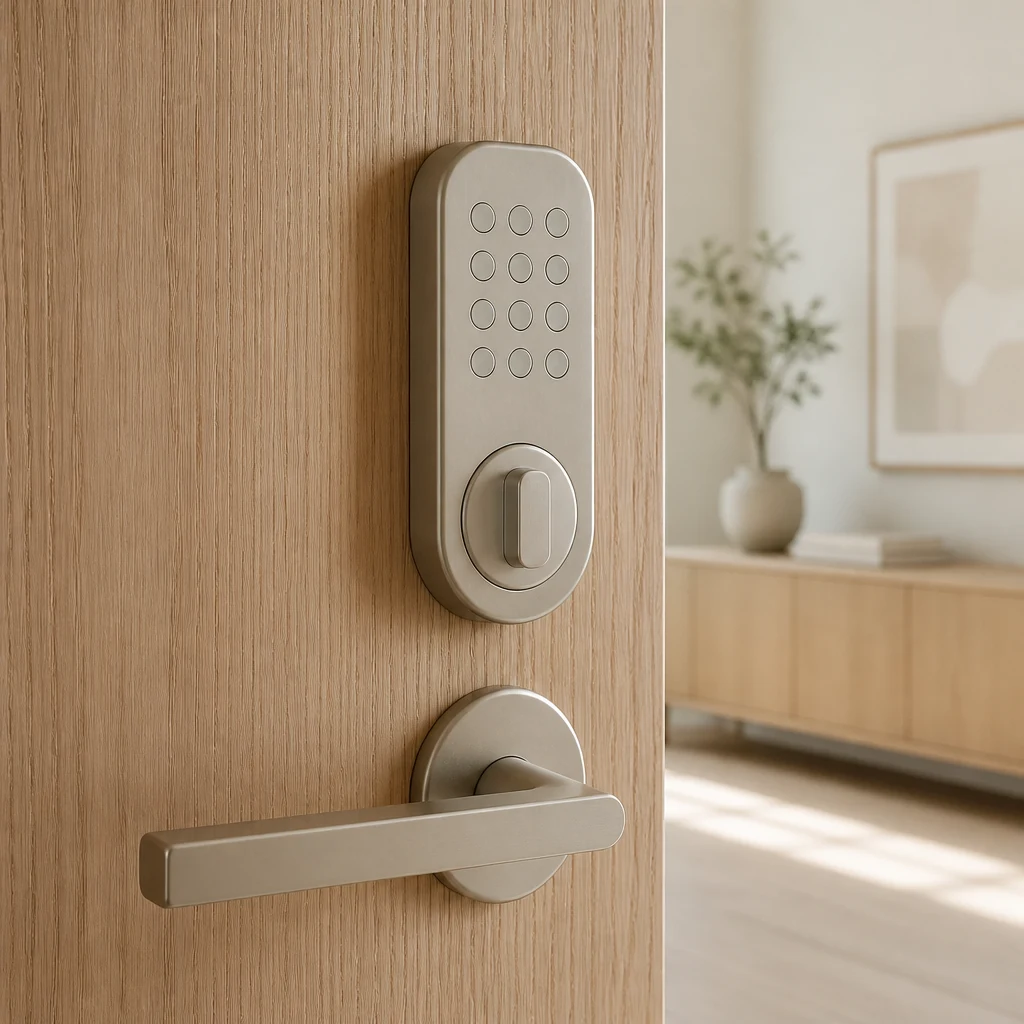 Keypad smart lock on a light interior door